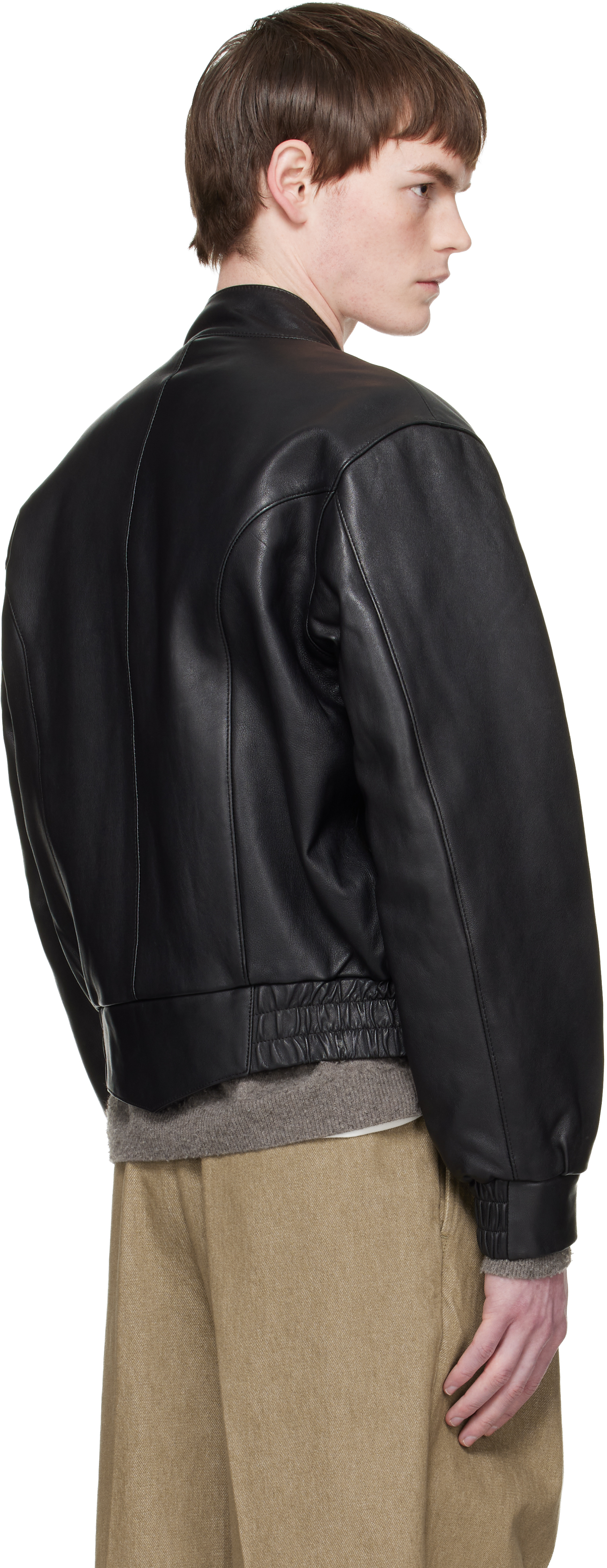 Black Leather Polo Biker Jacket