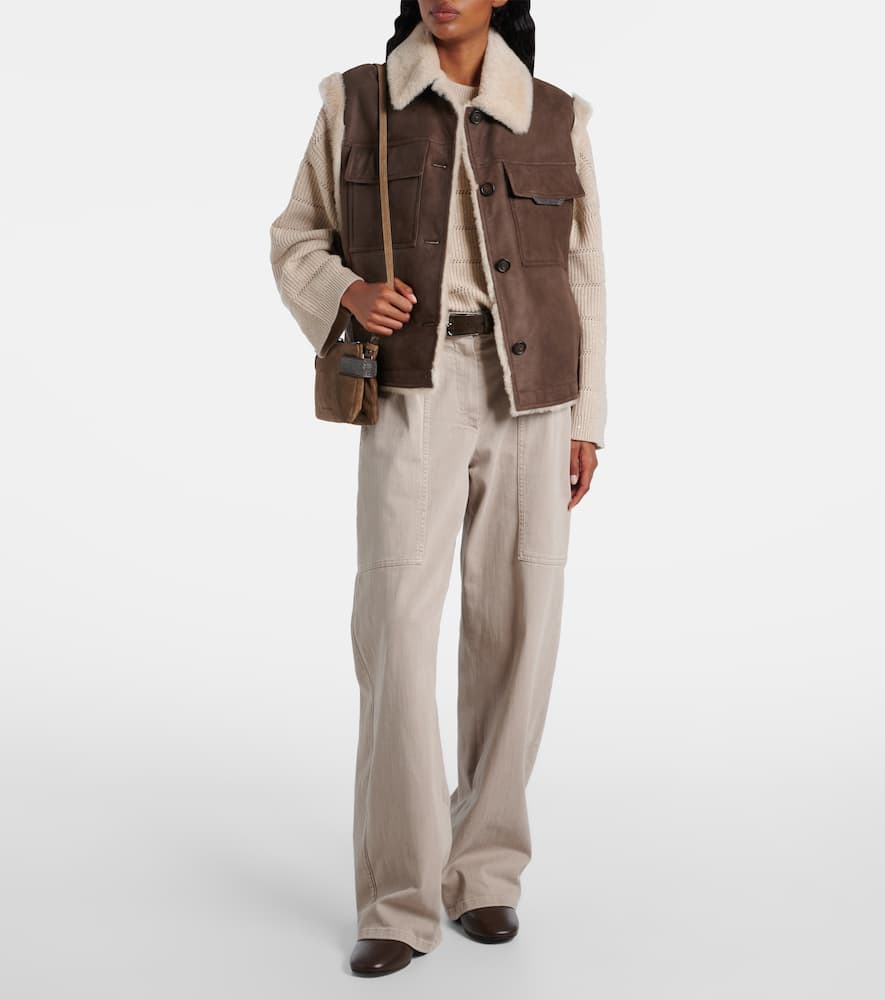 Shearling-lined suede vest