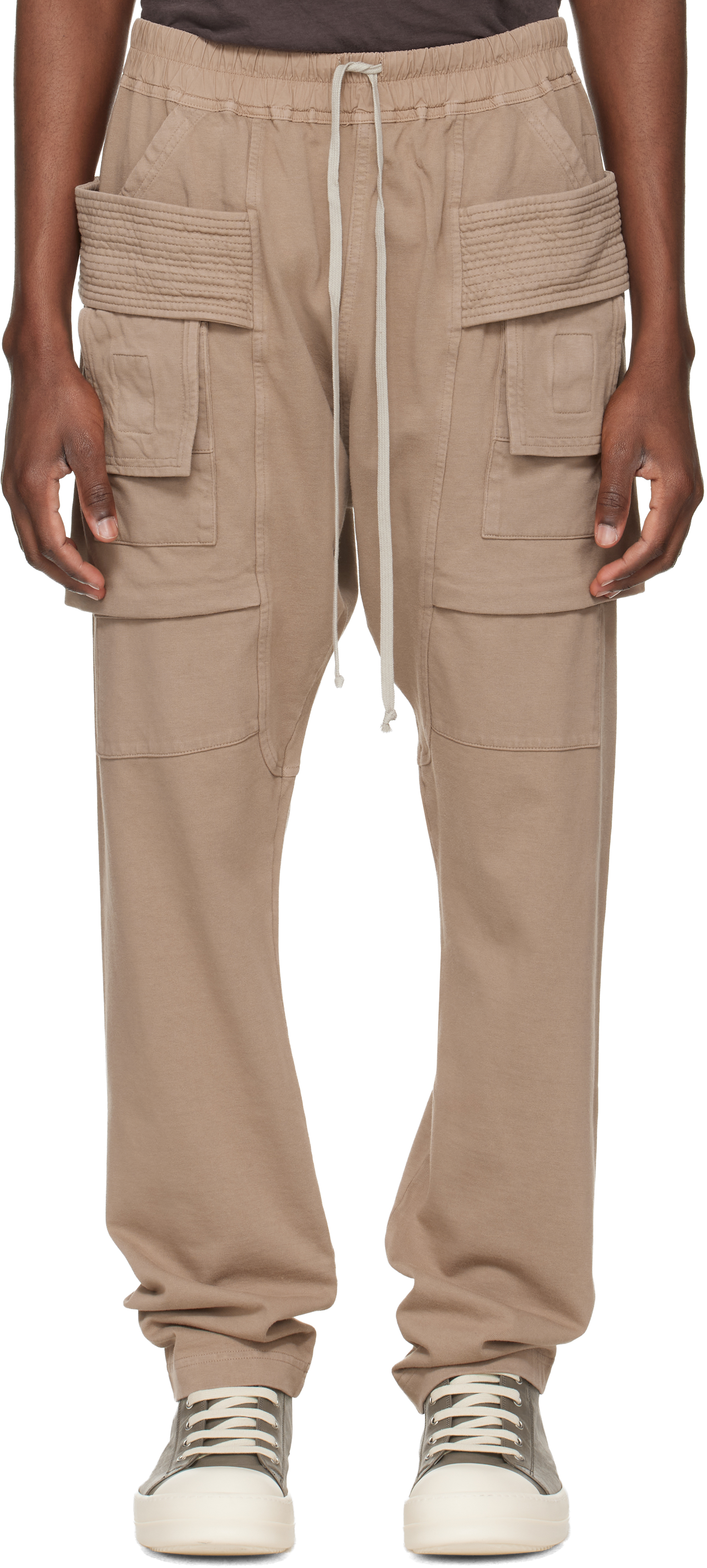 Taupe Temple Creatch Drawstring Cargo Pants