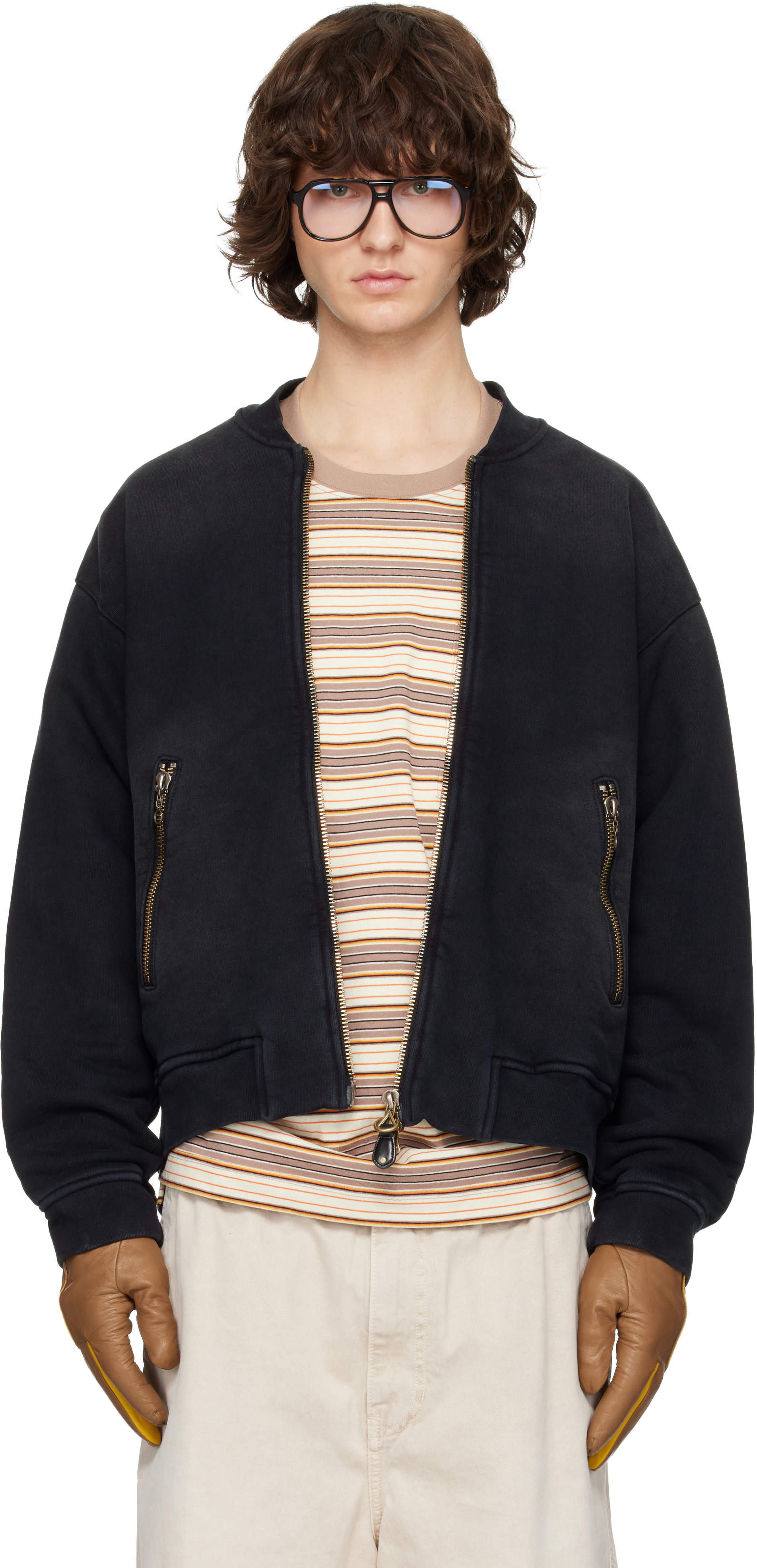 Black Faded Bomber Jacket