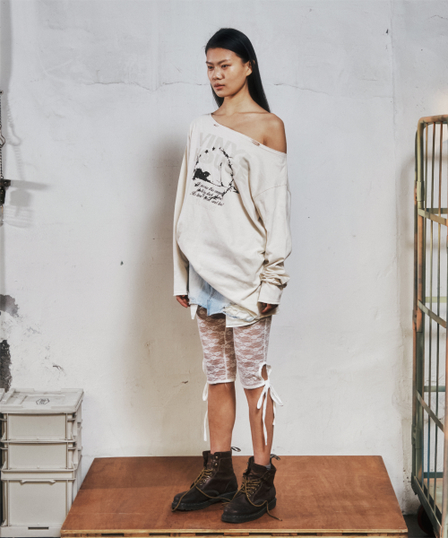 RAW CUT OVER LS TEE CREAM