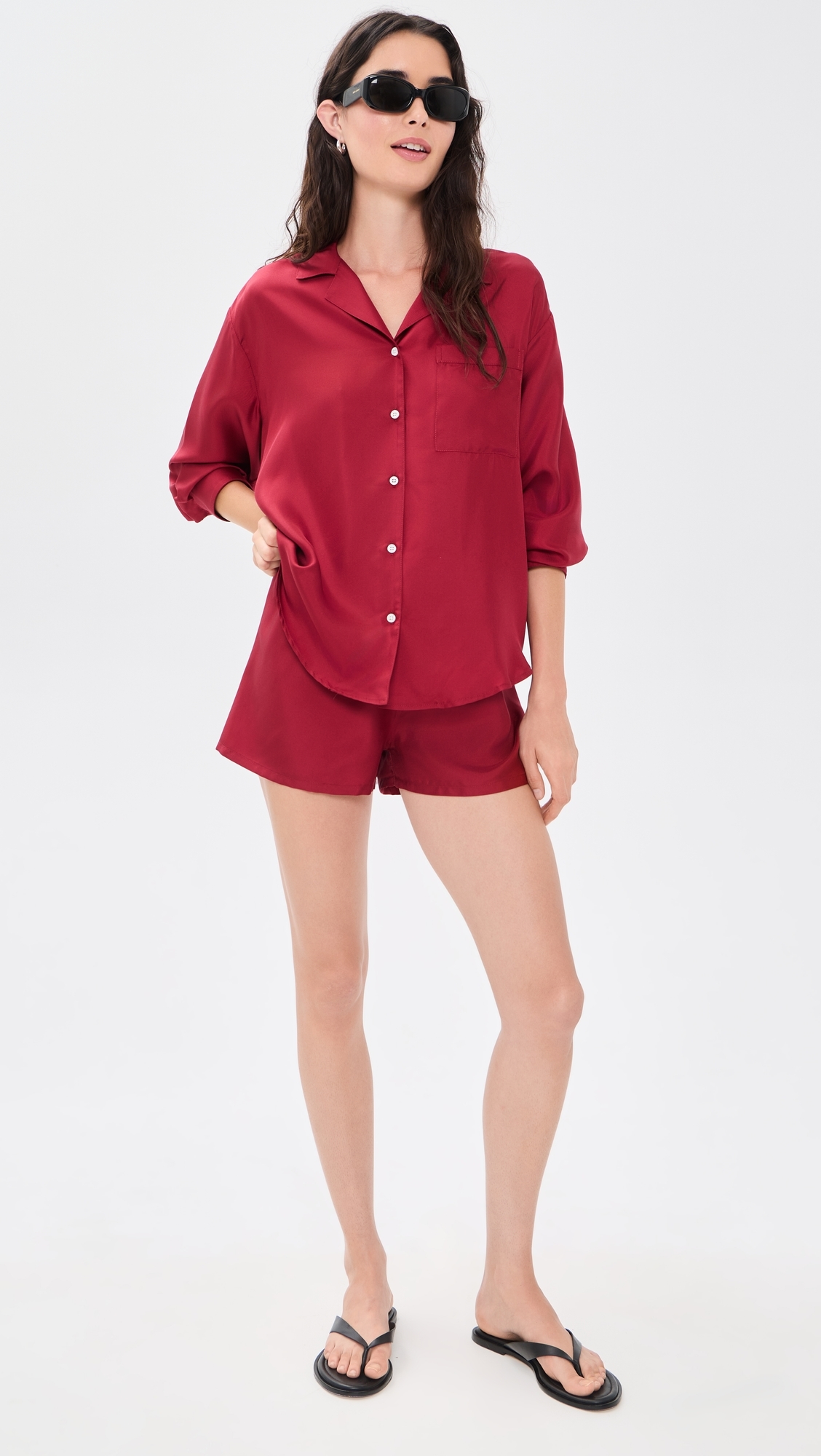 Notched Collar Long Sleeve Shirt Deep Red