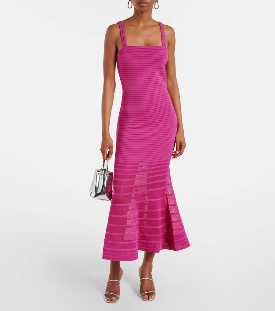 Vallarie ribbed-knit sheer midi dress