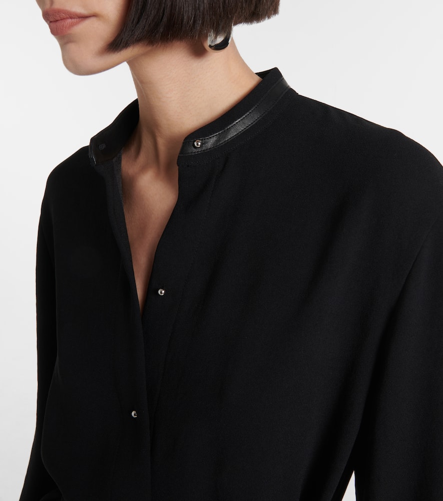 Faux leather-trimmed shirt dress