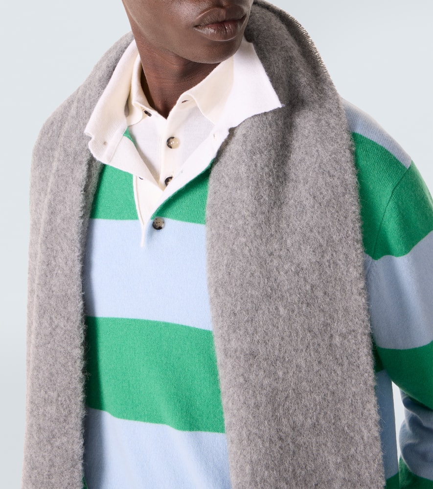 Striped wool and cashmere polo sweater