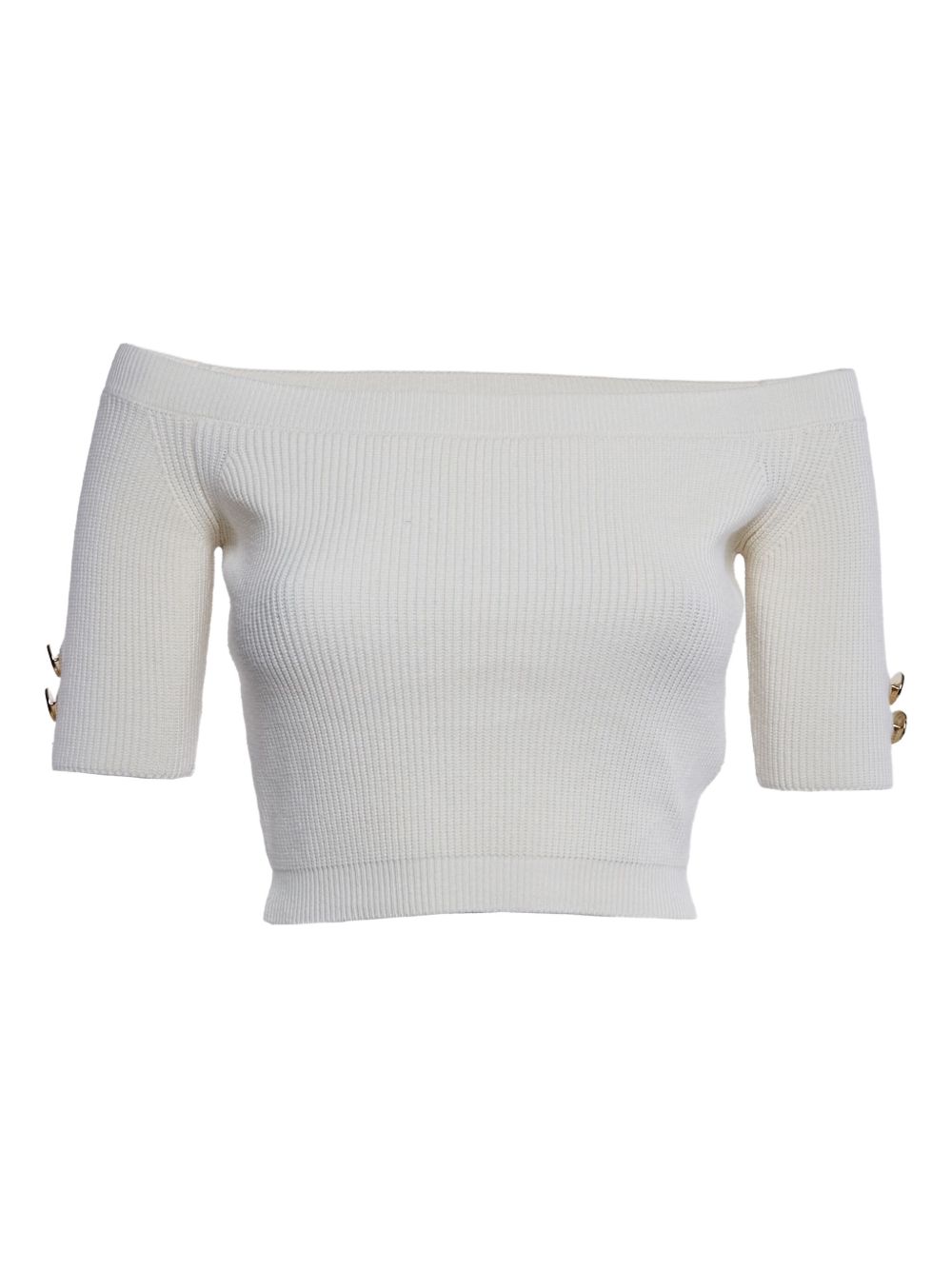 Pre-owned off-shoulder ribbed top - White