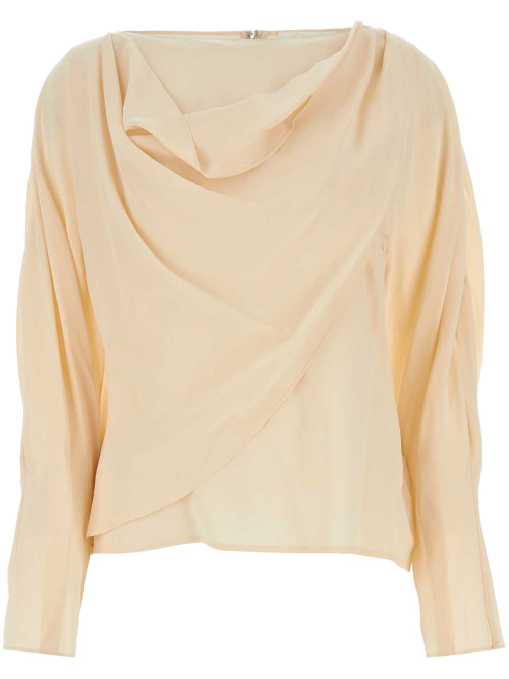 Draped boat neck silk blouse - Green