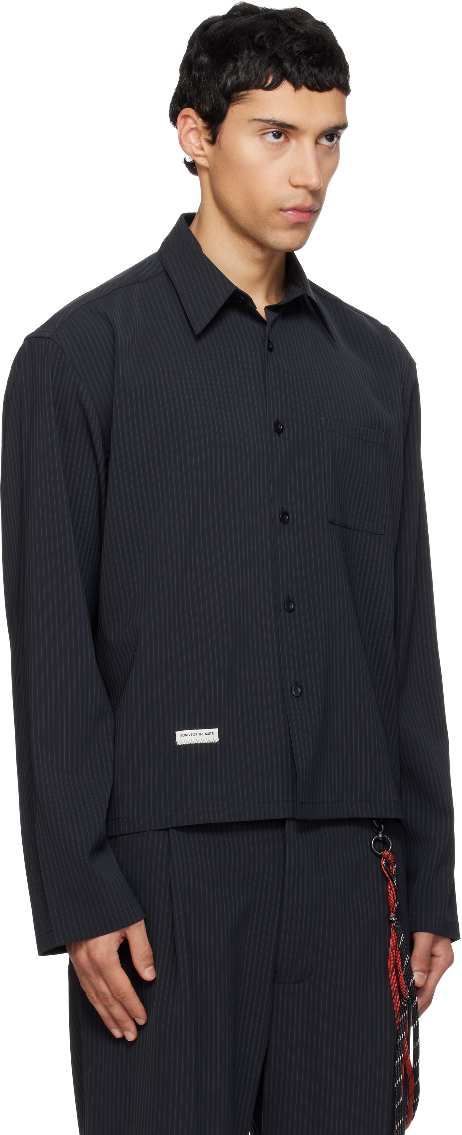 Navy Pinstripe Gabardine L/S Shirt