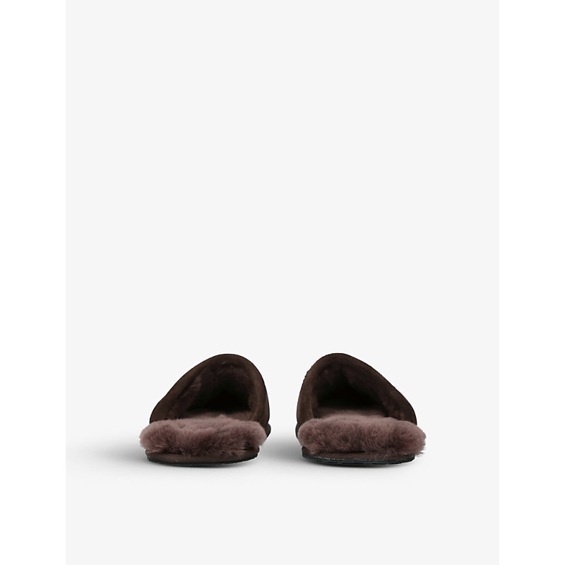 Mens Brown/oth Scuff Logo-embroidered Suede and Shearling Slippers