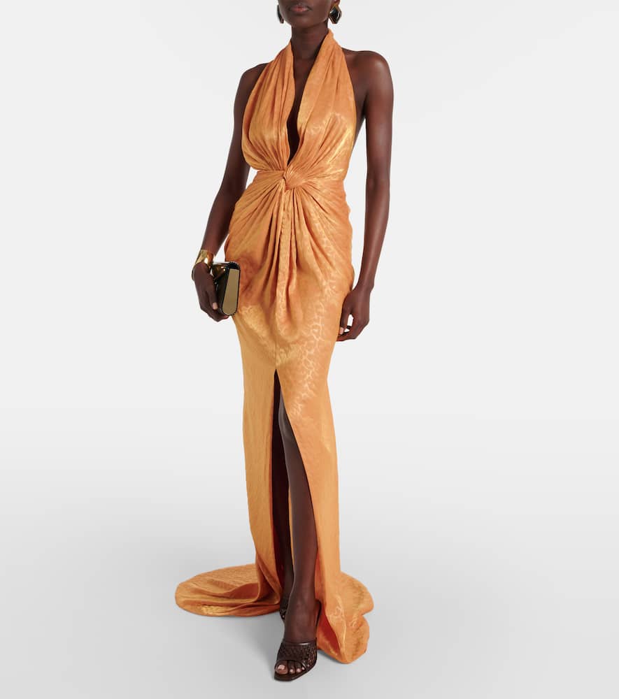 Joa gathered halterneck gown