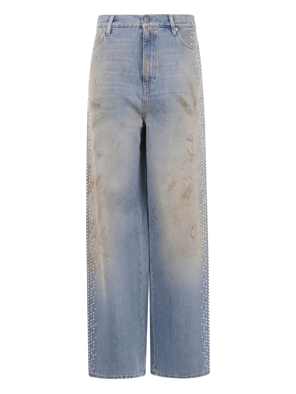 Rhinestone-Embellished Boyfriend Jeans — Light Blue