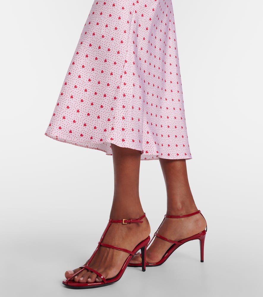 Floral-appliqué printed silk slip dress