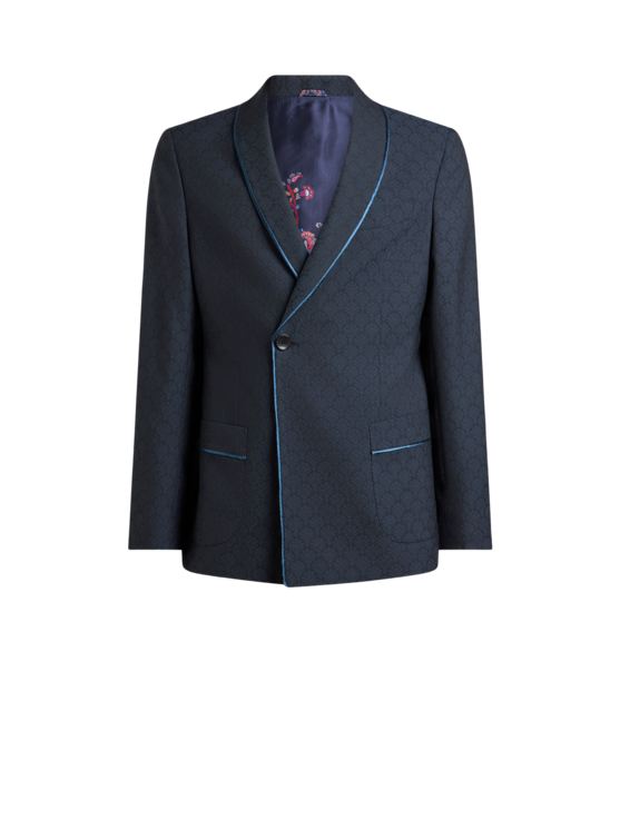 Single-breasted Wool Jacquard Jacket With Shawl Collar And Micro Palm Motif