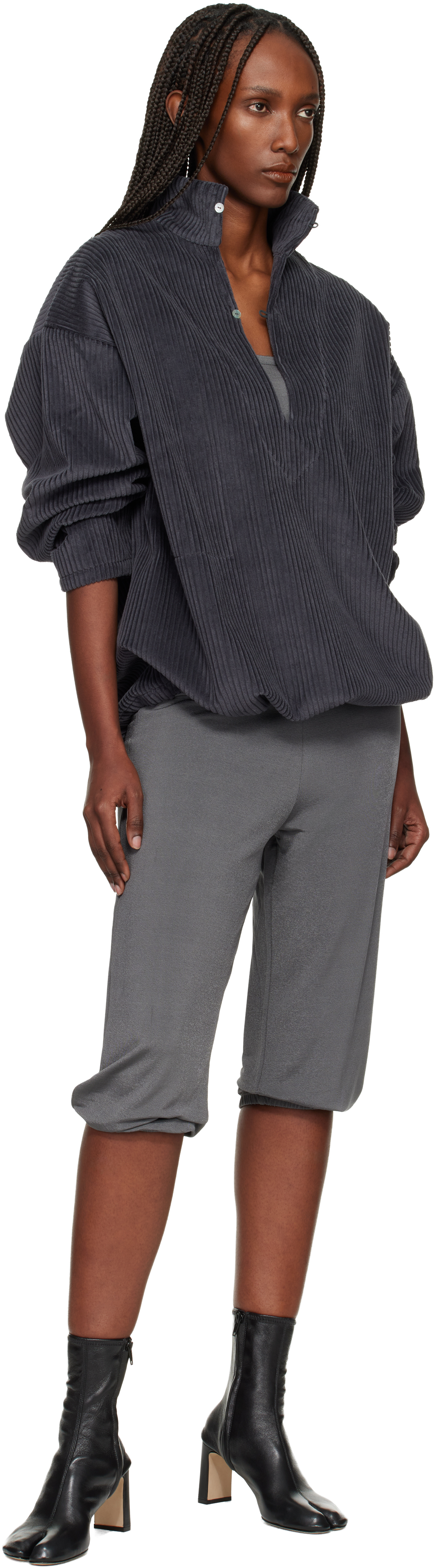 Gray Wide Cotton Corduroy Vareuse Turtleneck