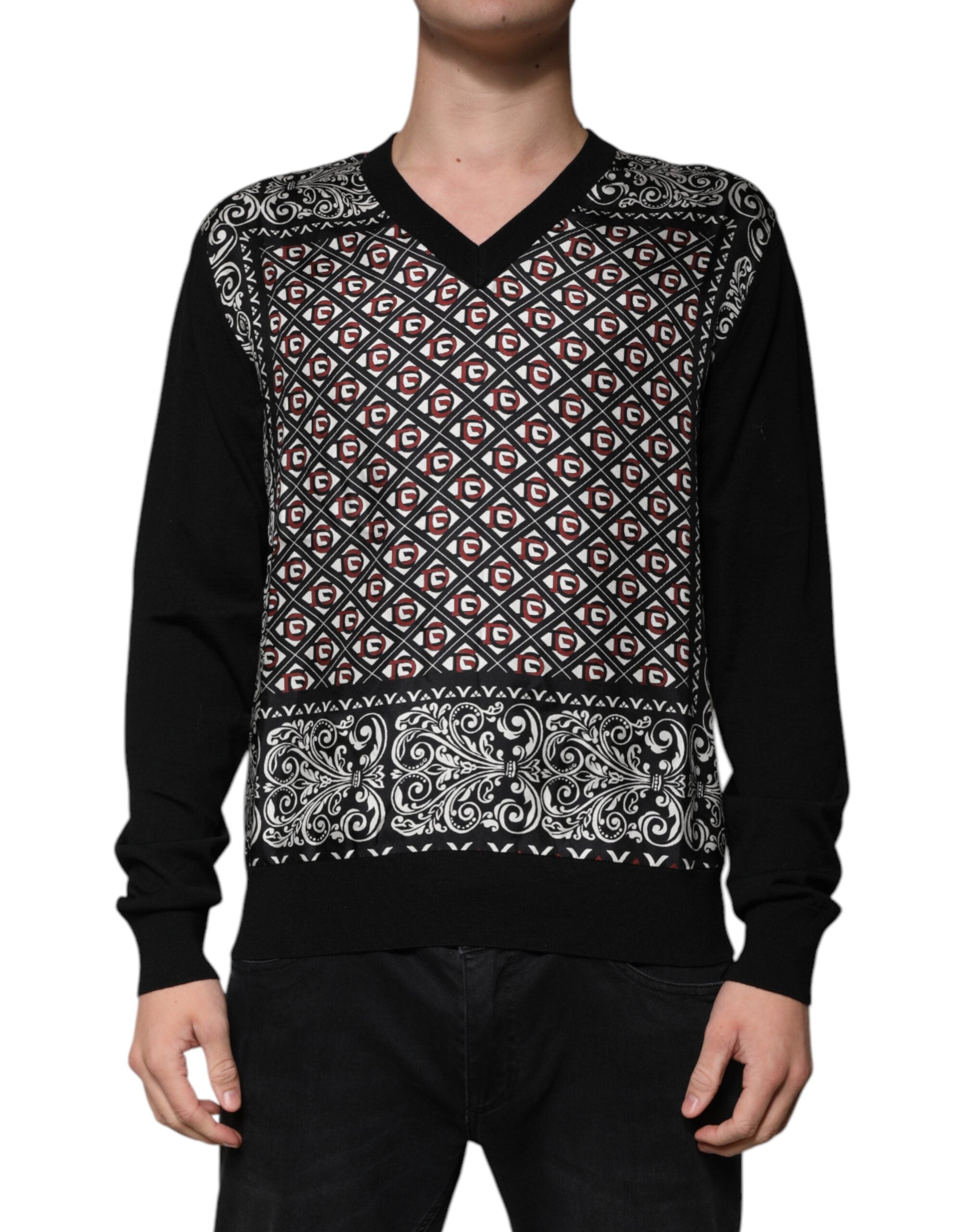 Logo-Patterned Wool and Silk Sweater — Black