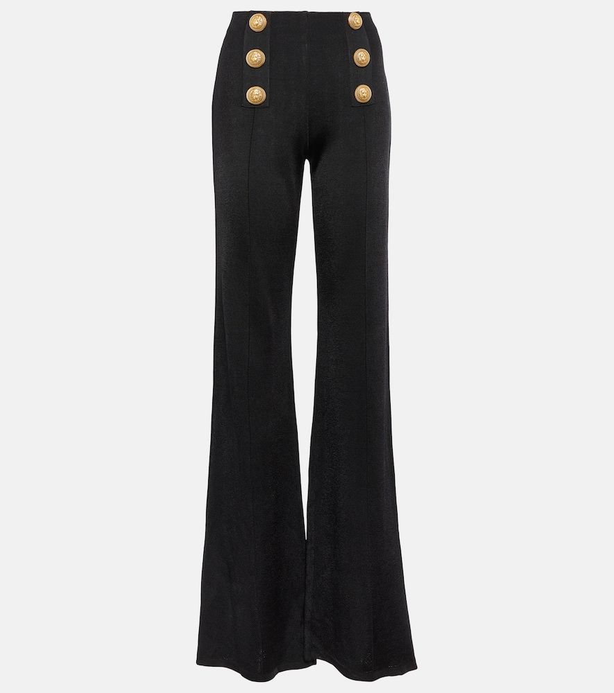High-rise flared knit pants