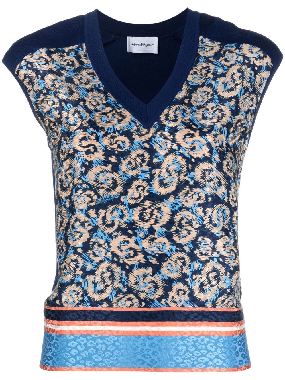 All-over graphic-print V-neck vest - Blue