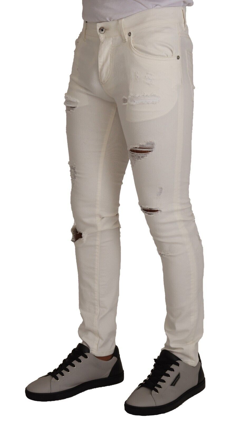 Distressed Skinny Denim Jeans — White