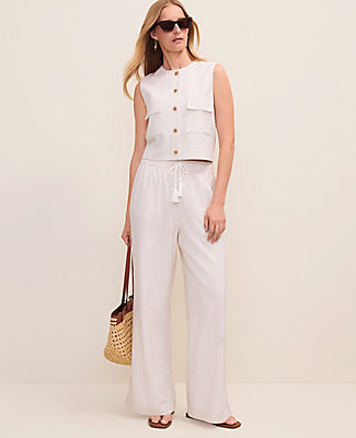 Ann Taylor Weekend Striped Easy Fit Wide-Leg Pant in Linen Blend