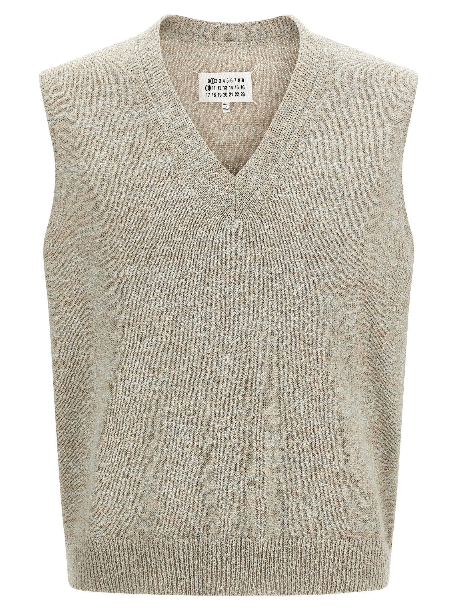 V-Neck Cotton Knit Sweater Vest — Beige
