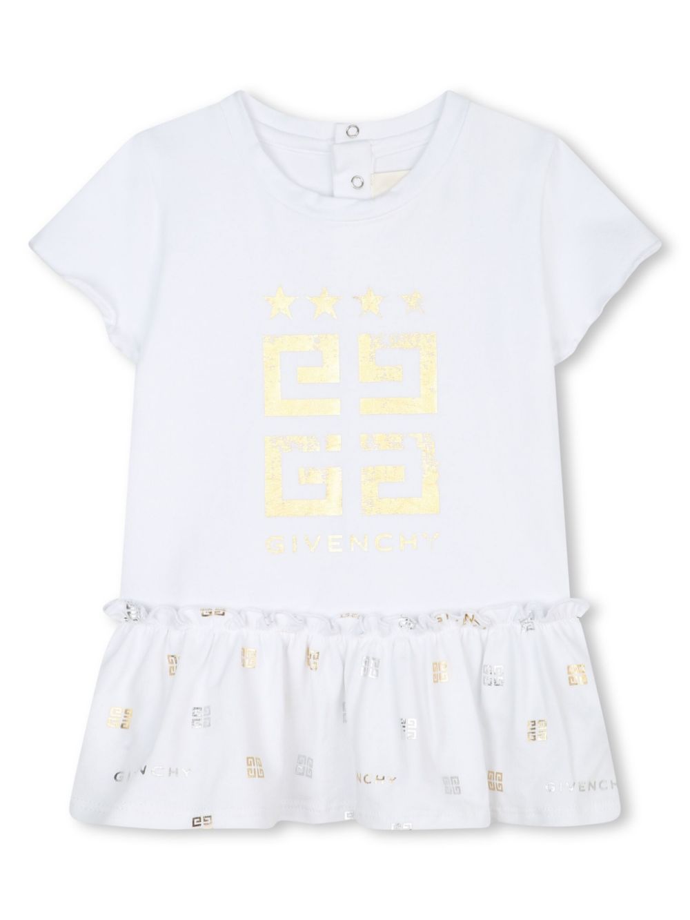 4G-print ruffled T-shirt dress - White