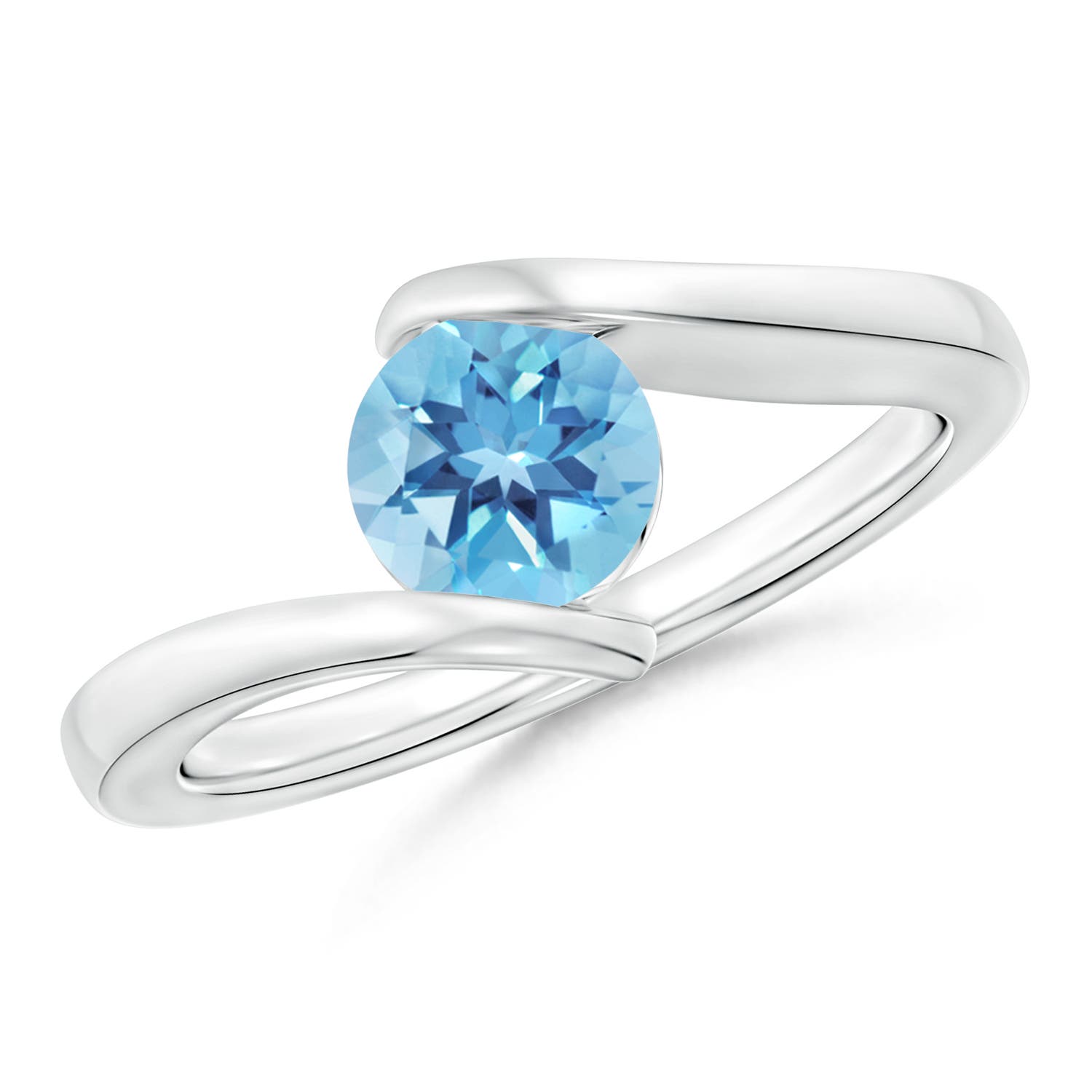 Angara 0.95 Carat Bar-Set Solitaire Round Swiss Blue Topaz Bypass Ring in Platinum