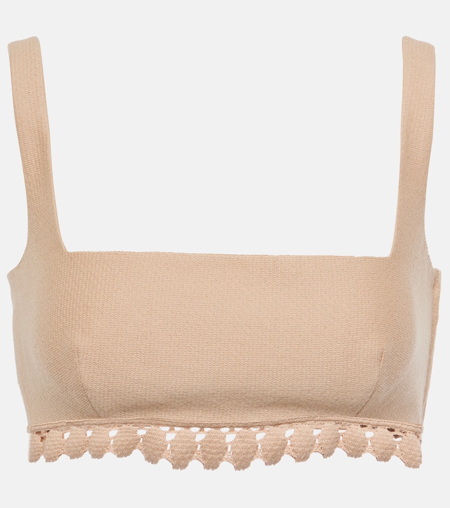 Scalloped cotton-blend bra top