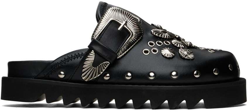 Toga Pulla SSENSE Exclusive Black Eyelet Metal Sabot Loafers