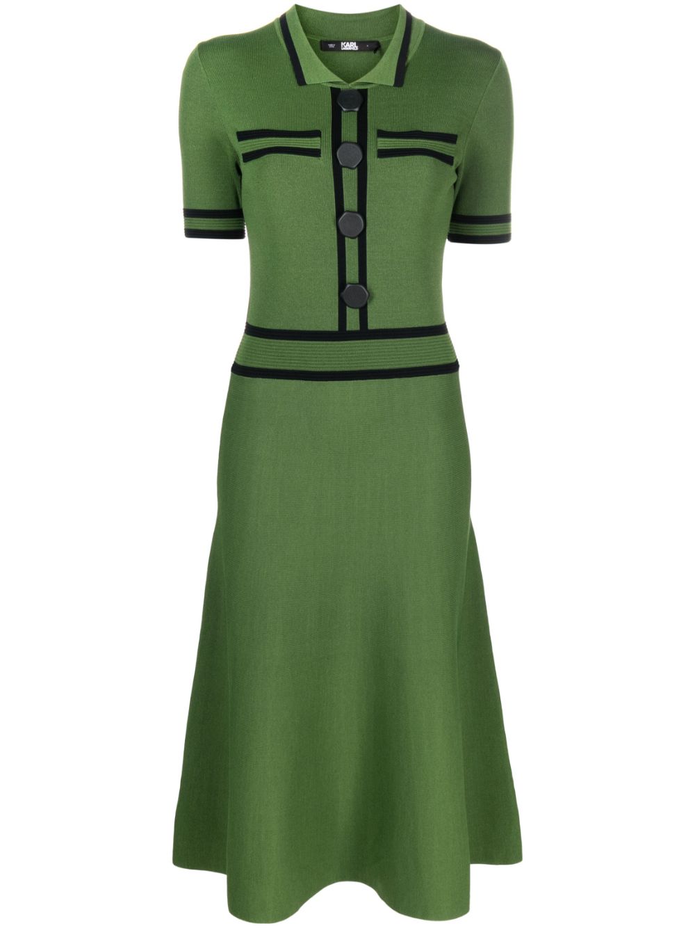 Decorative button-detail short-sleeve dress - Green