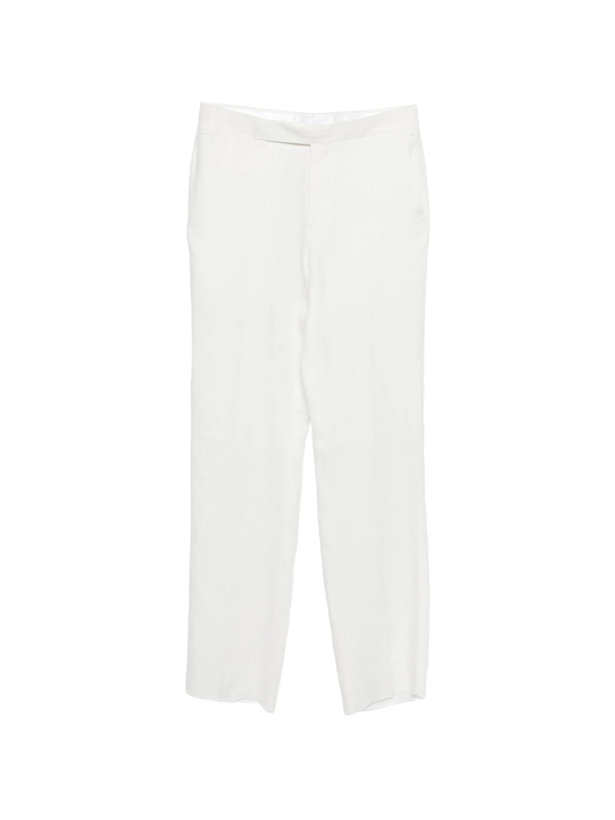 Linen Trousers with Front Hook-and-Zip Closure and Pressed Crease