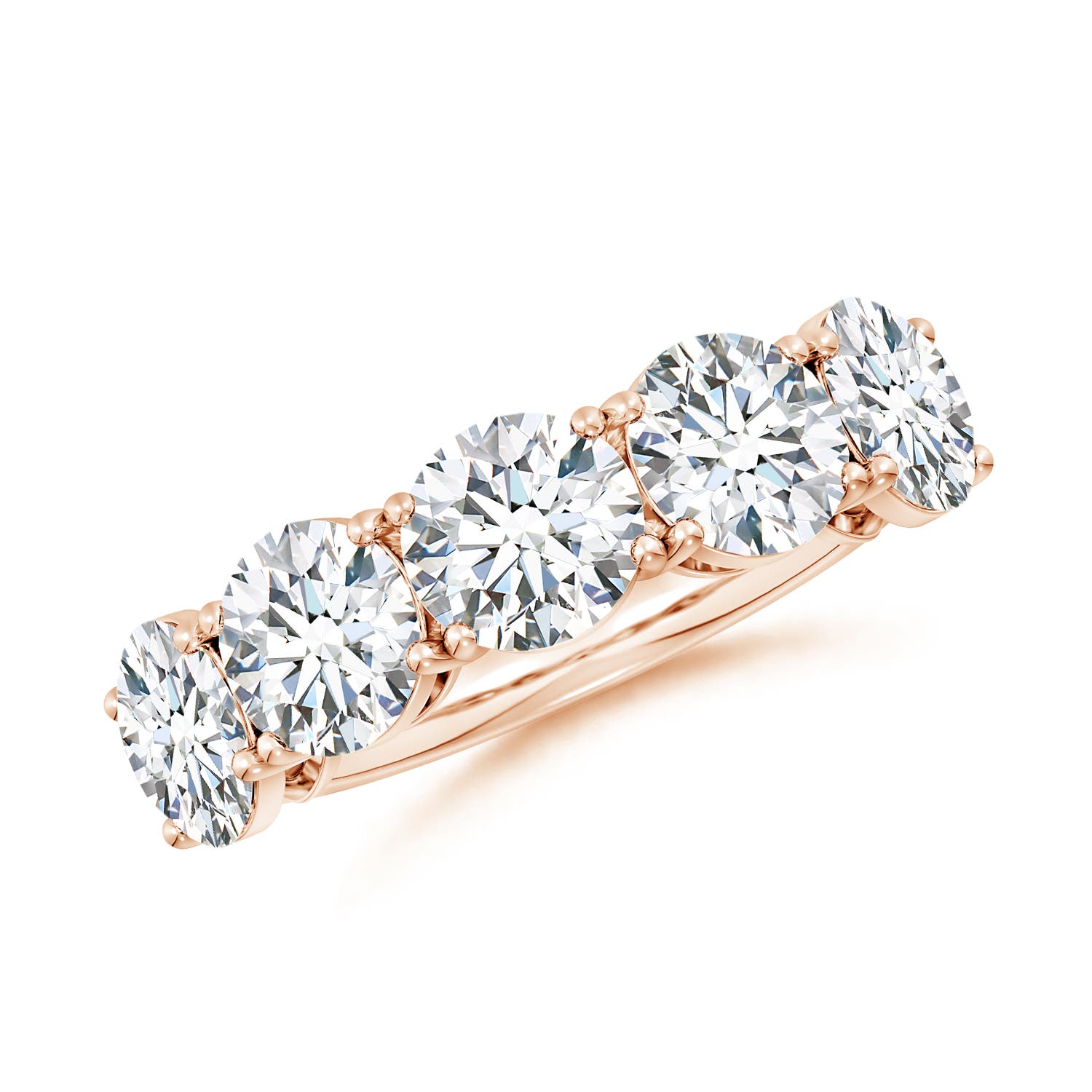 Angara 5.15 CTW Lab-Grown Round Diamond Five Stone Classic Anniversary Ring in 14K Rose Gold