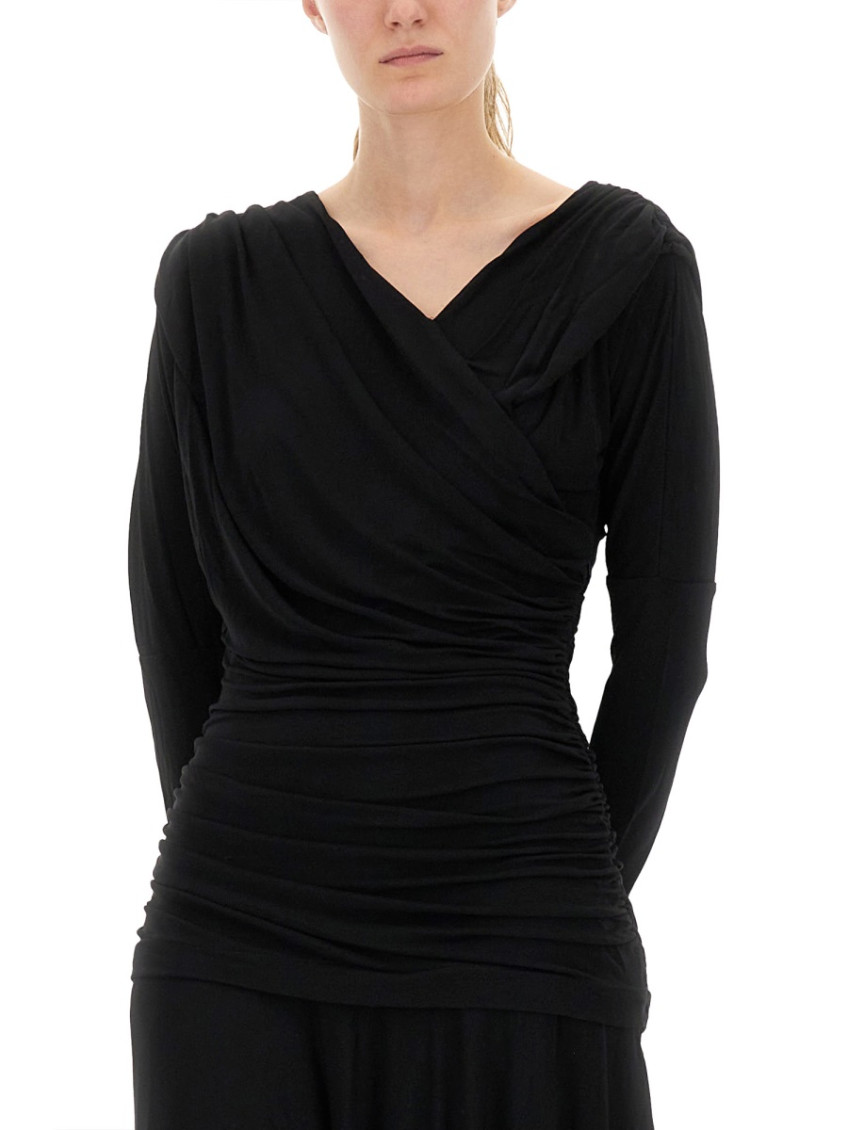 Interlock Jersey Crossover Ruched Long Dress Dresses Black