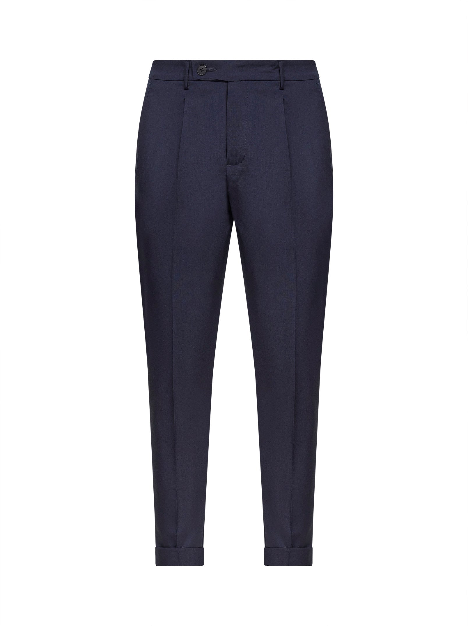 Virgin Wool Blend Trousers — Navy
