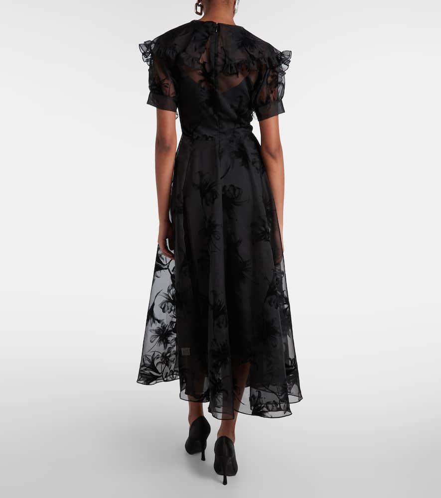 Ruffled floral organza midi dress