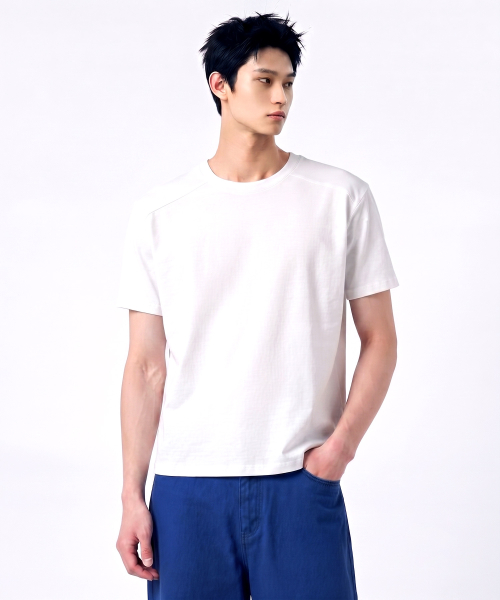 Muscle fit cropped cut-out short sleeve t-shirt white