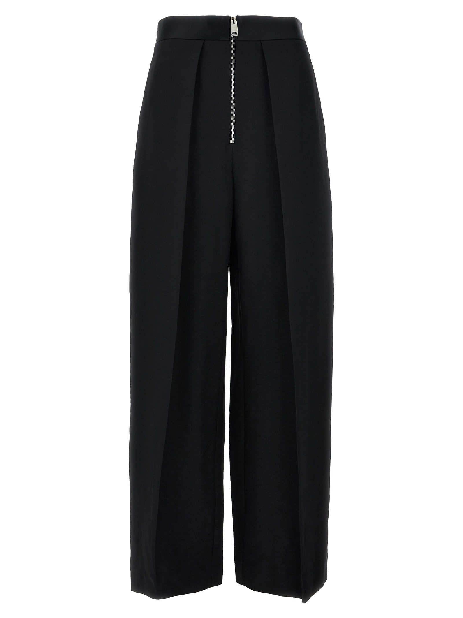 Wide-Leg Pleated Trousers — Black