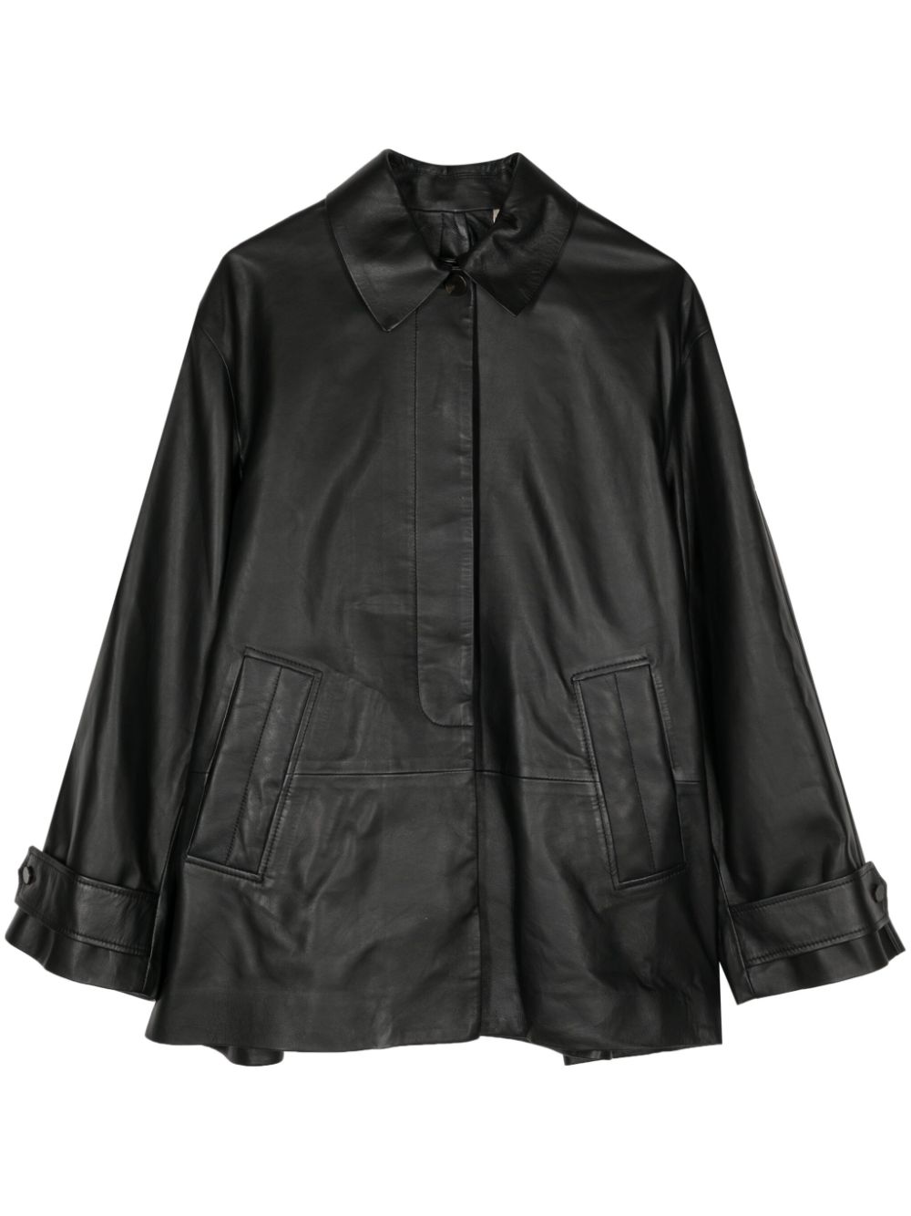 Classic-collar leather jacket - Black
