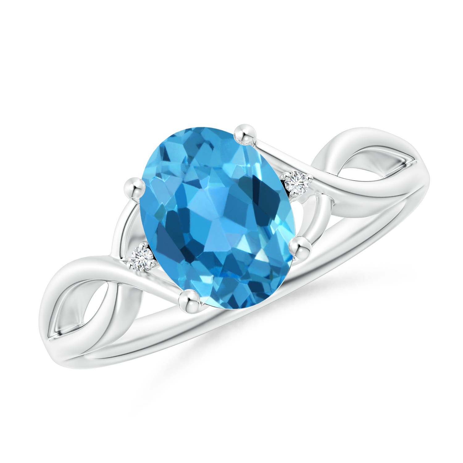 Angara 2.25 Carats Oval Swiss Blue Topaz Criss Cross Ring with Diamond Accents in Platinum