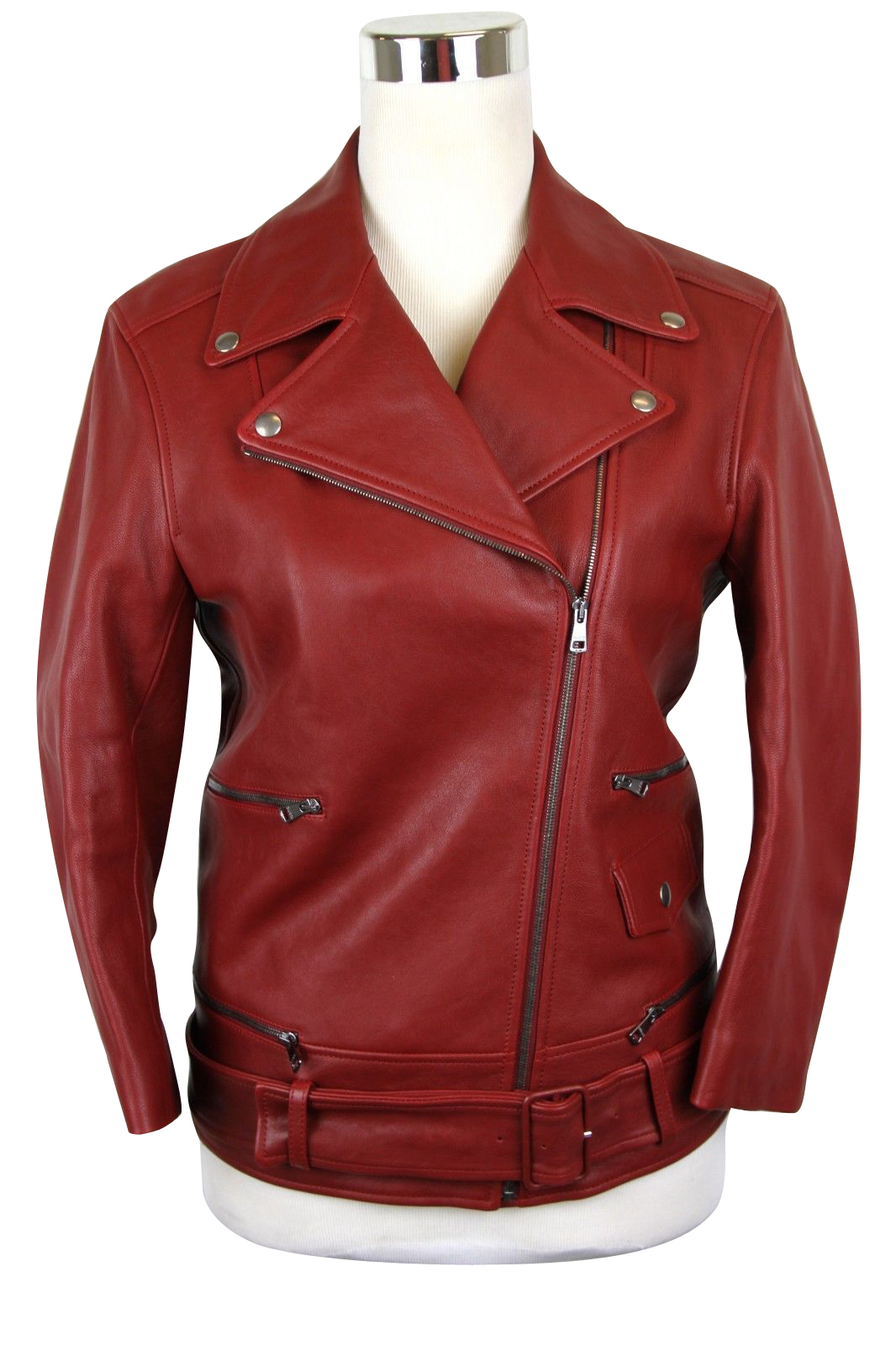 Gucci Women's Quilted Lining Red Biker Leather Jacket G