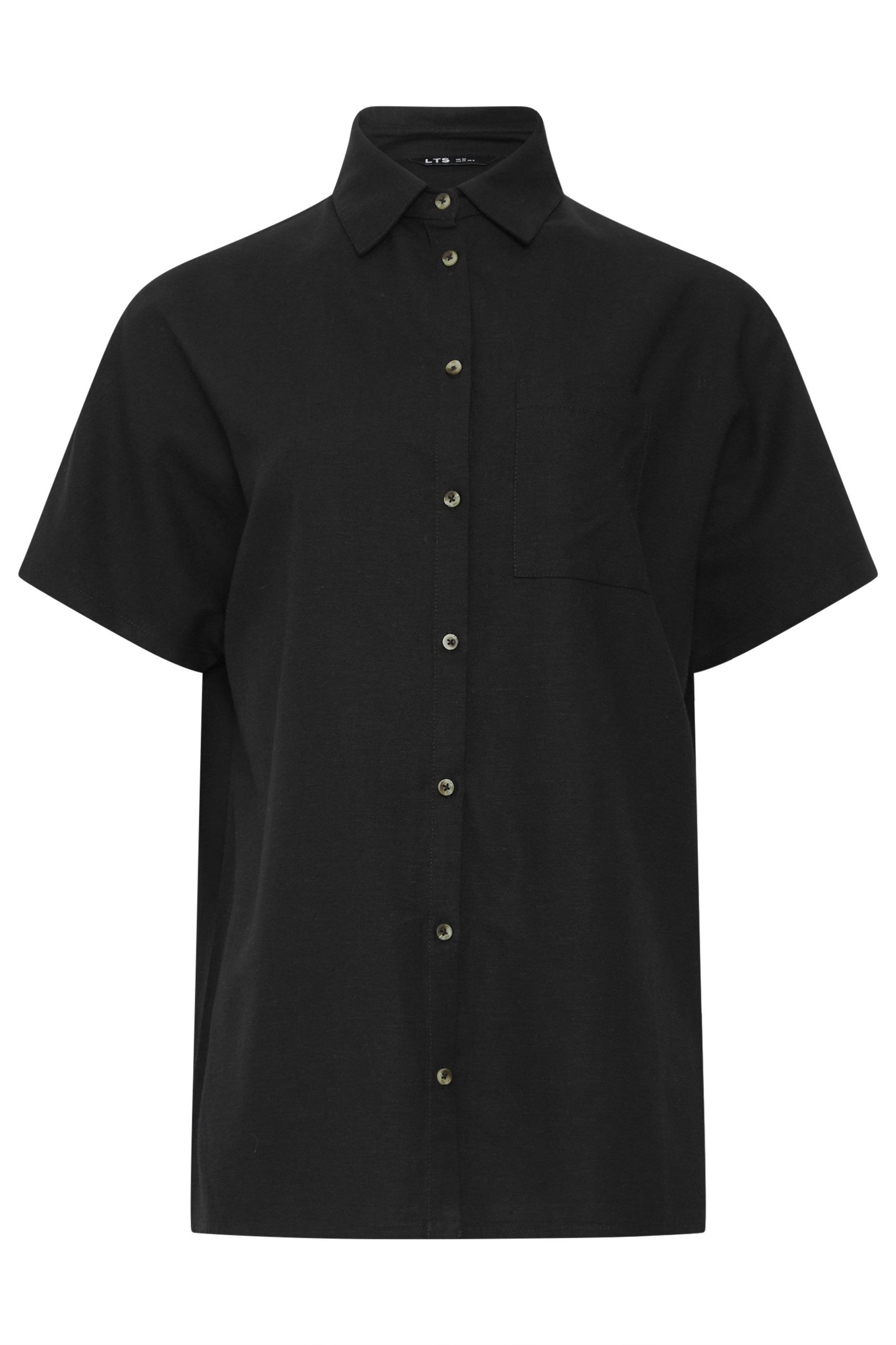 Long Tall Sally Tall Short Sleeve Linen Shirt In Black