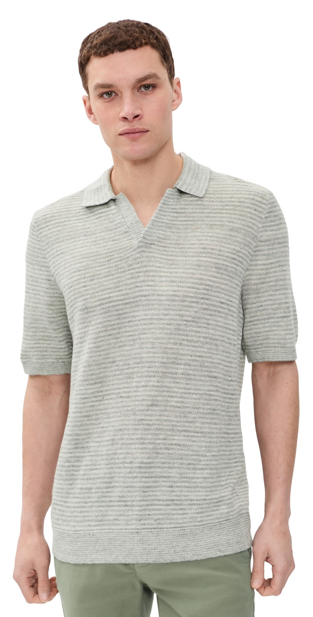 Short Sleeve Linen Sweater Polo Beach Tree Stripe