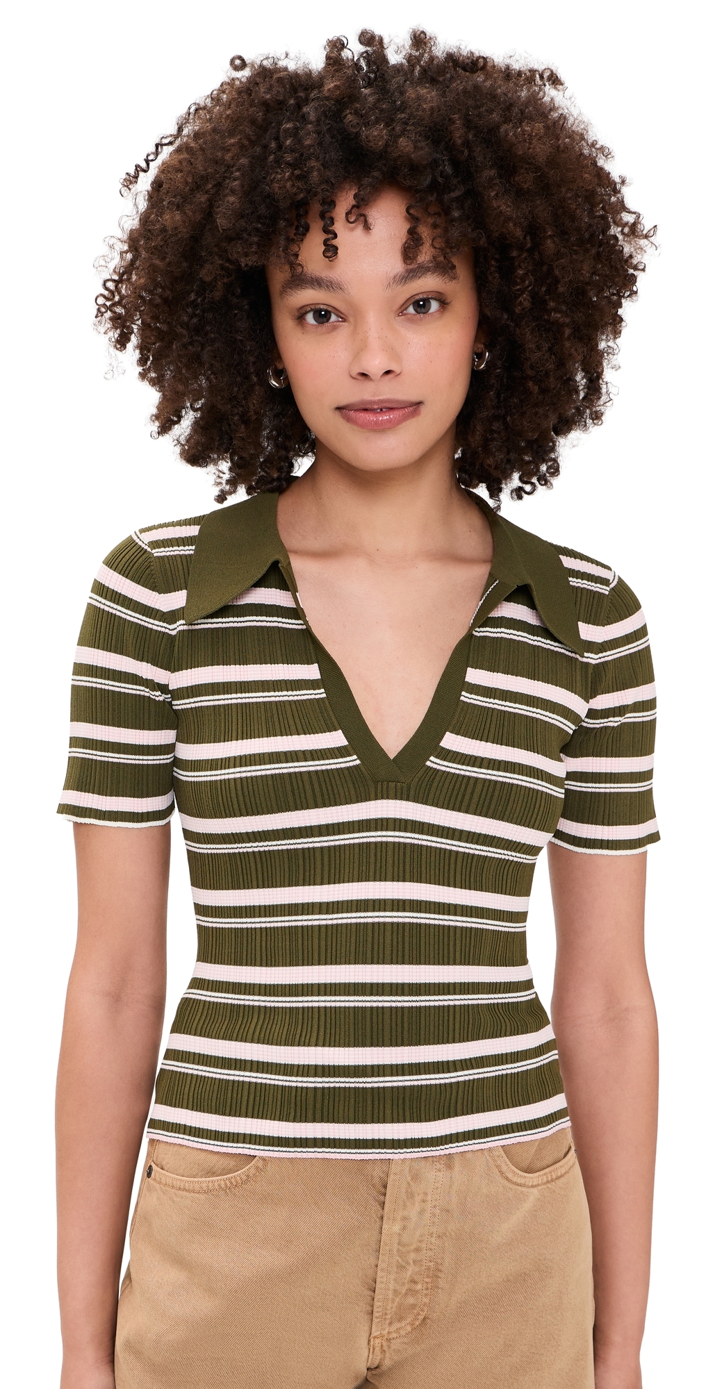 Daisy Stripe Polo Olive Stripe