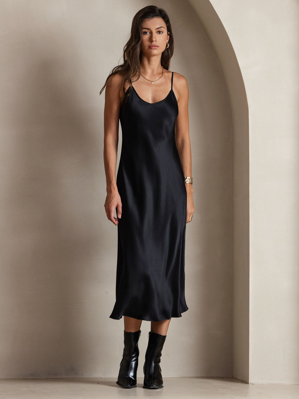Pure Silk Spaghetti Strap Midi Dress