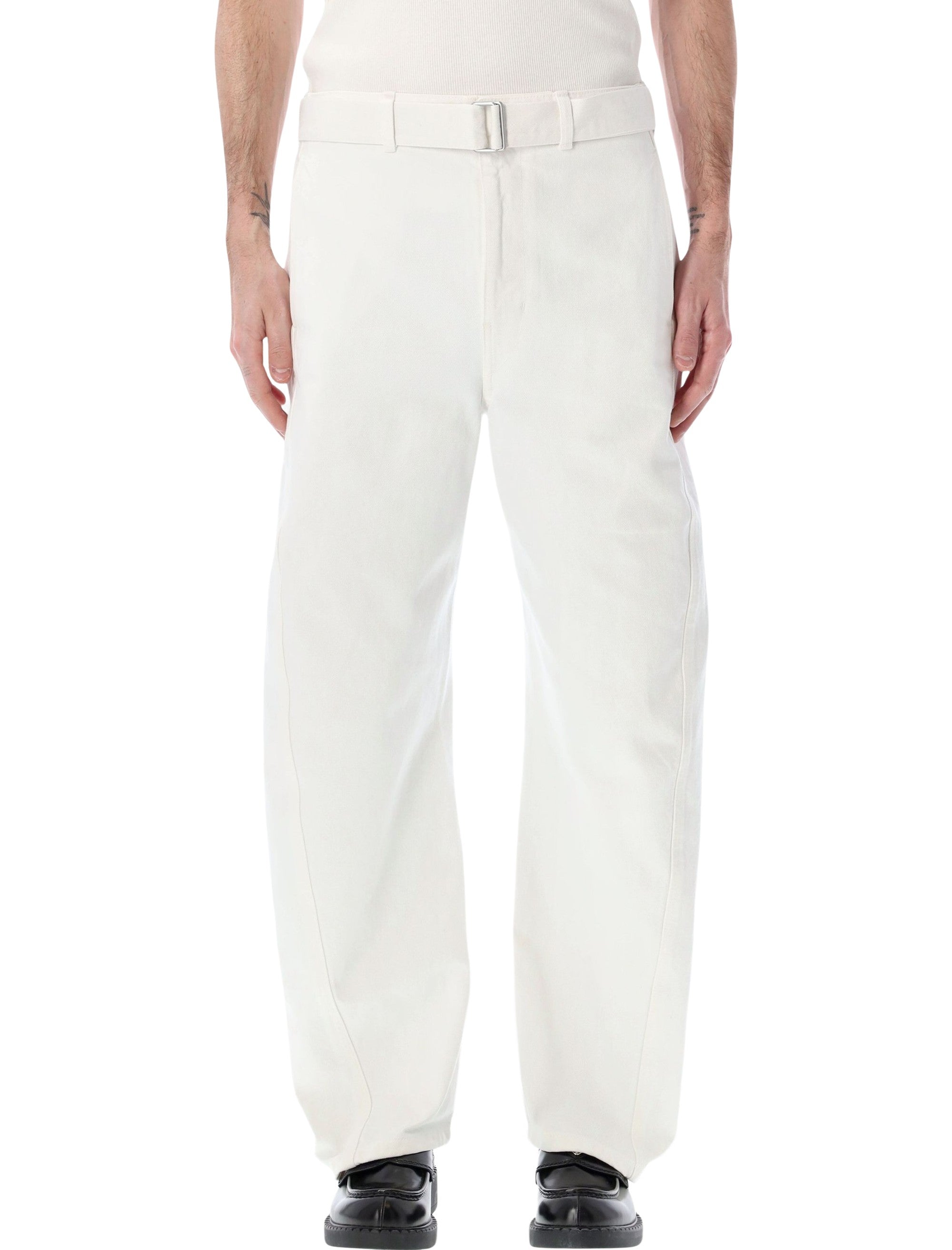 TWISTED BELTED PANTS in DENIM - Bleached Heavy Denim - Unisex