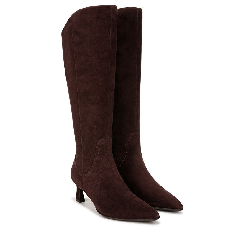 Deesha Extra Wide Calf Knee High Boots, Mahogany Suede Leather