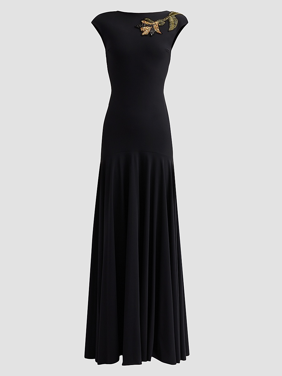 Women's Isolda Beaded 3D Flower Appliqué Drop-Waist Maxi Dress - Black