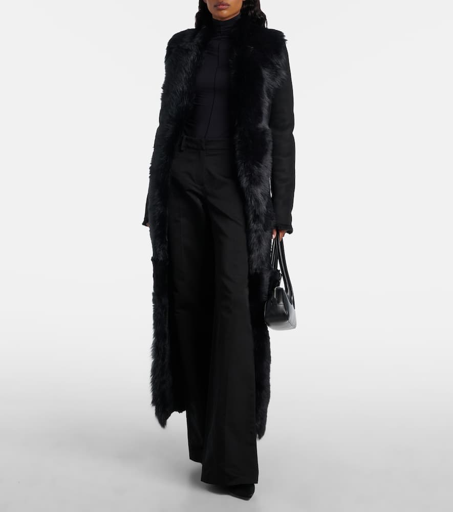 Shearling-trimmed suede coat