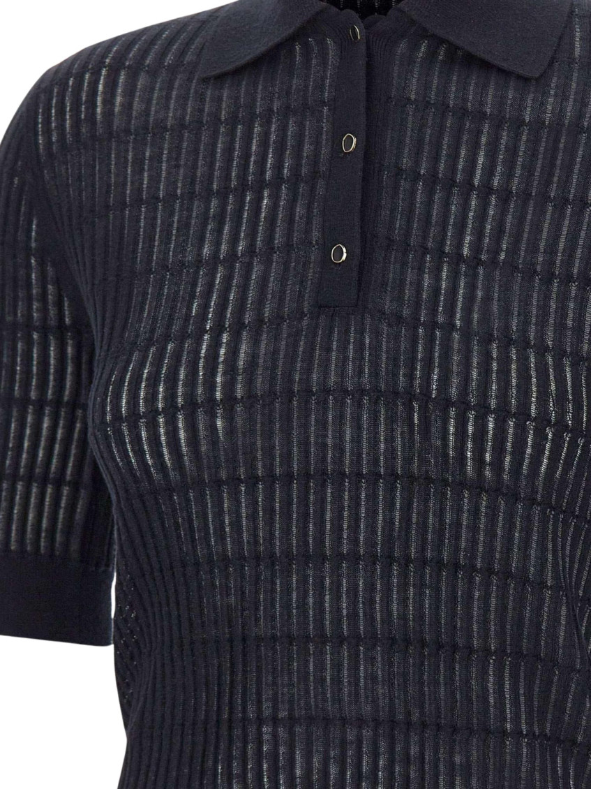 Navy Textured Shirt Collar T-Shirt
