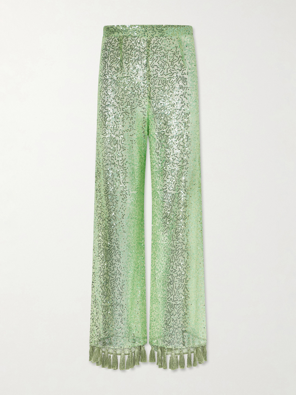 Sequined Fringed Flared Pants - Green