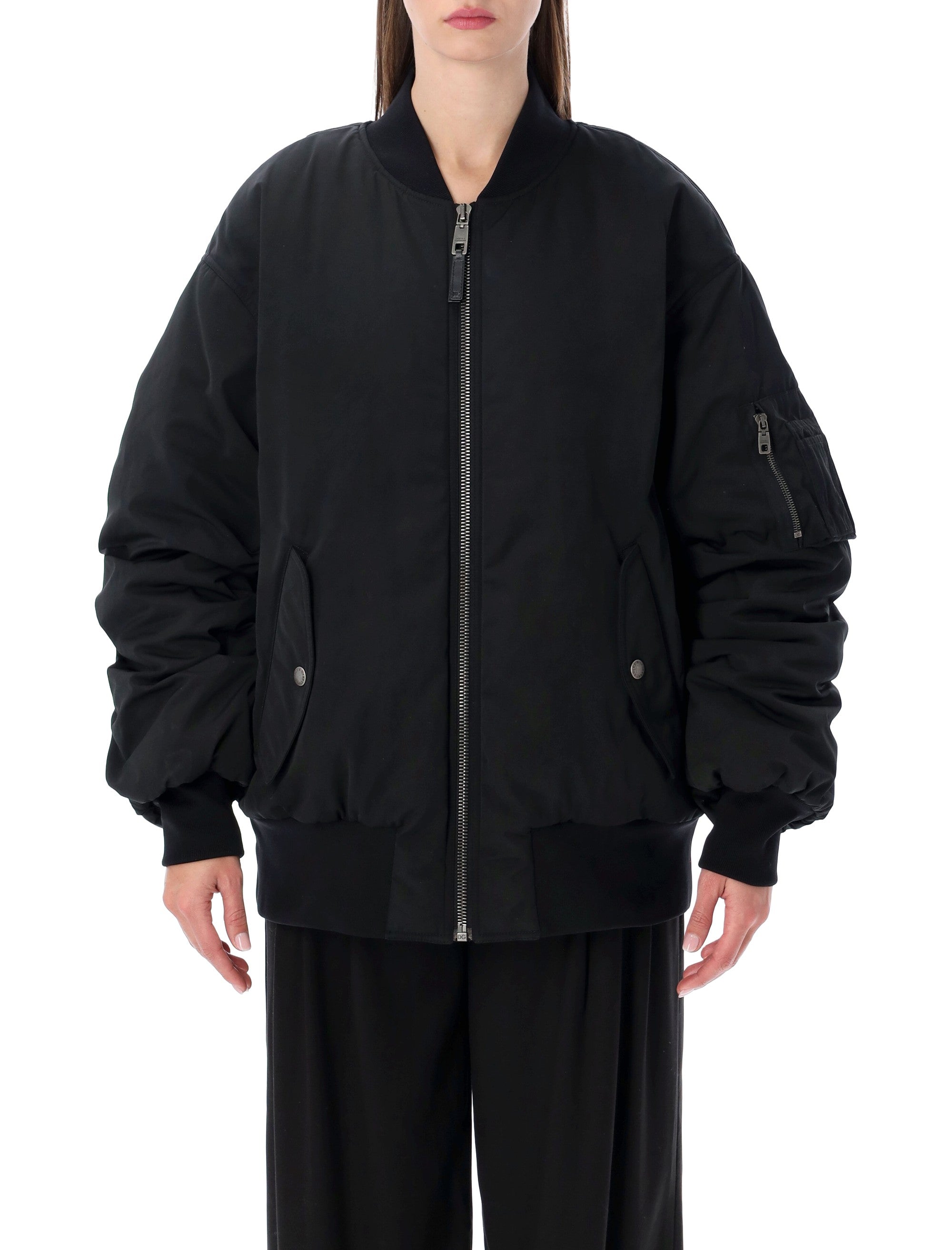 Padded Technical Fabric Bomber Jacket with Tag